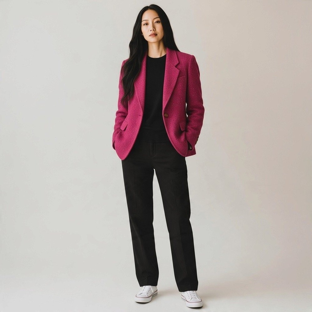 Lizsport Blazer Women 12 Magenta Vintage 80s Wool Confetti Tweed Academic Office